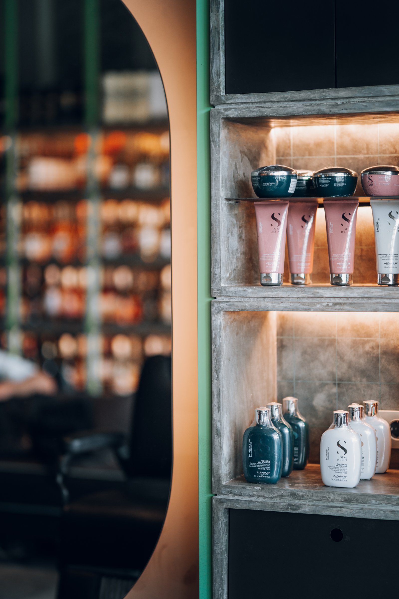 Hair care products on the salon shelves